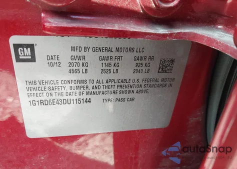 2013 Chevrolet Volt from USA, damaged, VIN 1G1RD6E43DU115144